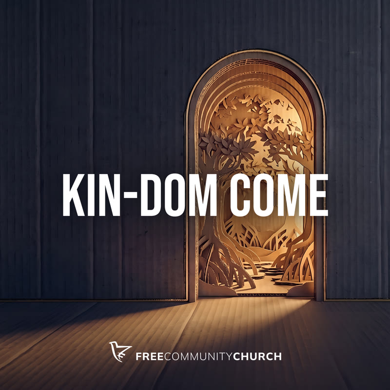 Kin-dom Come album cover artwork featuring a warm paper-cut tree illuminated inside a deep architectural arch